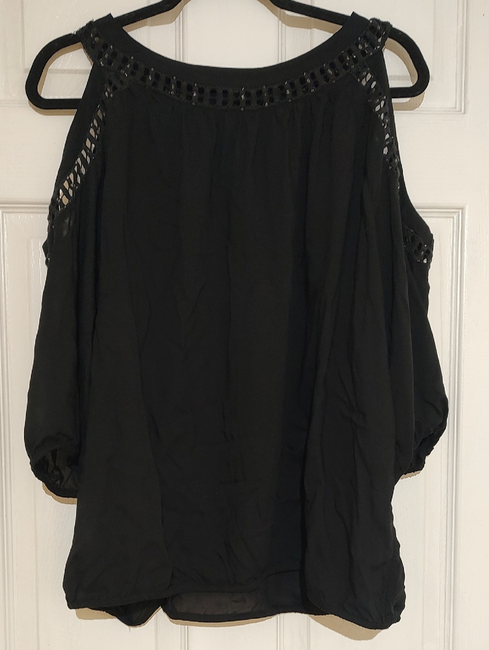 INC International Concepts Black Cold Shoulder Beaded Blouse